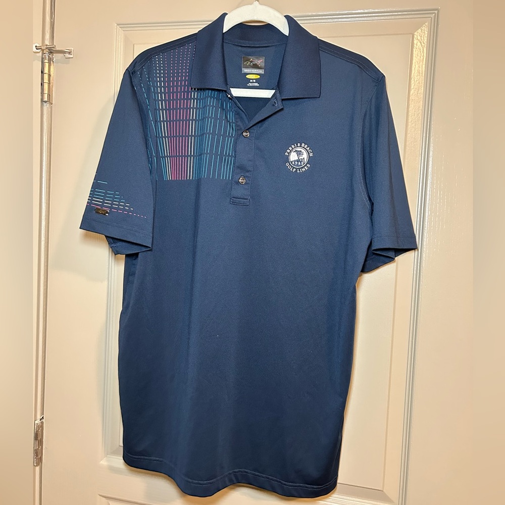 Greg Norman x Pebble Beach Golf Links Navy Blue Golf Polo in Size Medium